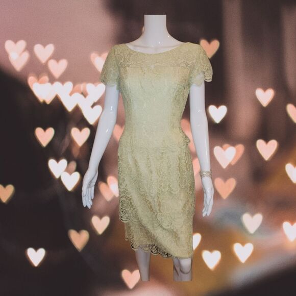 Lilli Diamond of California Green Tiered Lacy Layered Midi Dress - Picture 1 of 7